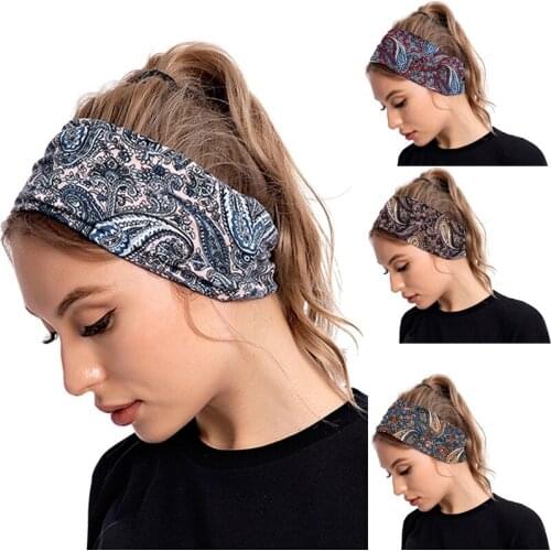 Women Floral Print Wide Headband Fashion Sports Yoga Headwear Vintage Colorful Hairband Leopard Hair Accessories for Girls