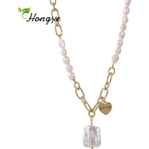 Hongye Retro Heart Shape Natural Pearls Pendant For Women Party Long Chain Collier Fashion Gift Choker Statement 2021