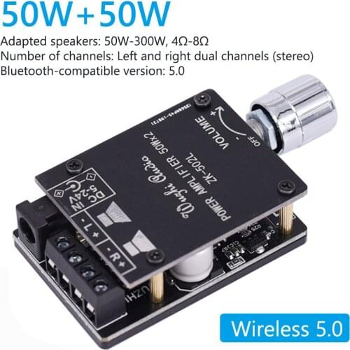 ZK-502L 2x50W Audio Power Amplifier Bluetooth-compatible 5.0 Stereo HiFi Class D Digital TPA3116 Home Theater AUX Music AMP