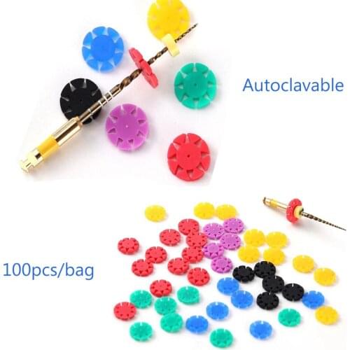 100 Pcs Dental Root Canal Files Rubber Stopper Dental Mark Ring Counting Silicon Root Files Counter 7Colors