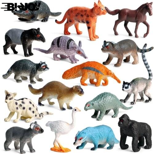 16 Sets of Simulation Wild Animal Models Orangutan Anteater Ostrich Koala Raccoon Horse Armadillo Toy Ornament Gift