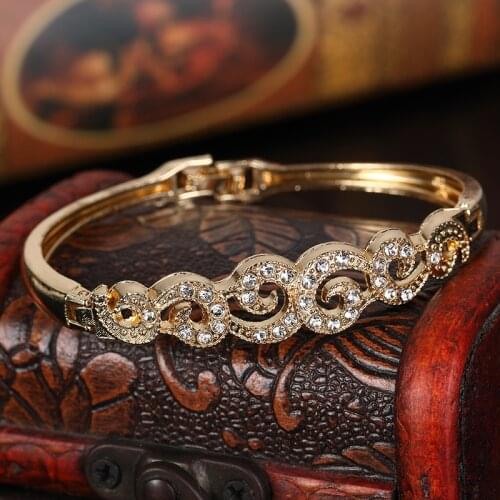 3 PCS Gold Color Full Rhinestone Cuff Bracelet Bangle For Women Arabic Ethnic Wedding Party Jewelry Morocco Bijoux Bridal Gift