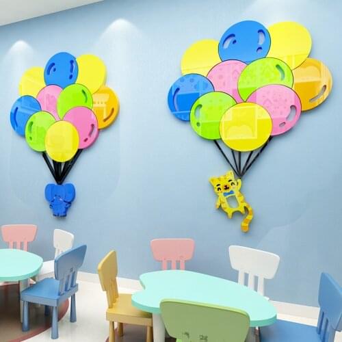 Cartoon animal hot air balloon DIY Childrens room bedroom living room TV background wall decoration 3D acrylic wall sticker
