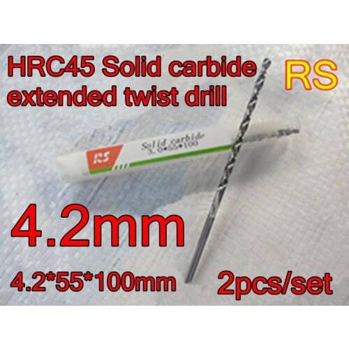 4.2*55*100mm 2pcs/set HRC45 High quality Solid carbide extended twist drill Free shipping