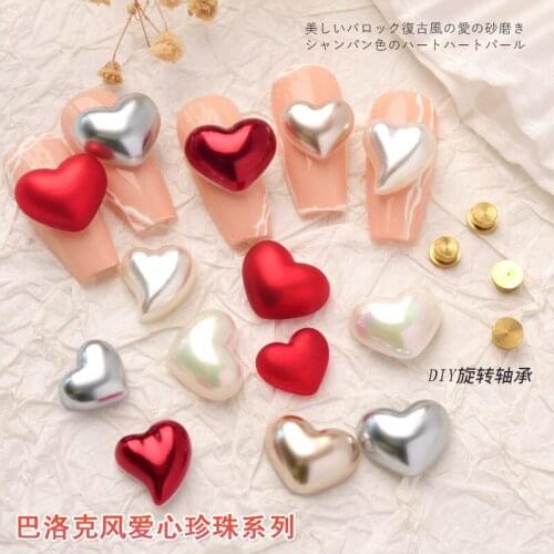 4pcs Nail Rhinestones Love Heart Pearl Nail Accessories New Love Heart Imitation Pearl Nail Decoration Nail Drill Nail Crystals