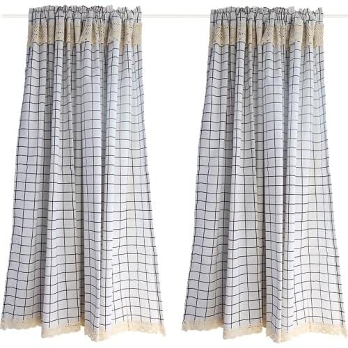 American Nordic Black Line Grid Pattern Half-Curtain Lace Hem Coffee Small Dustproof Curtain for Cabinet Door Custom Size