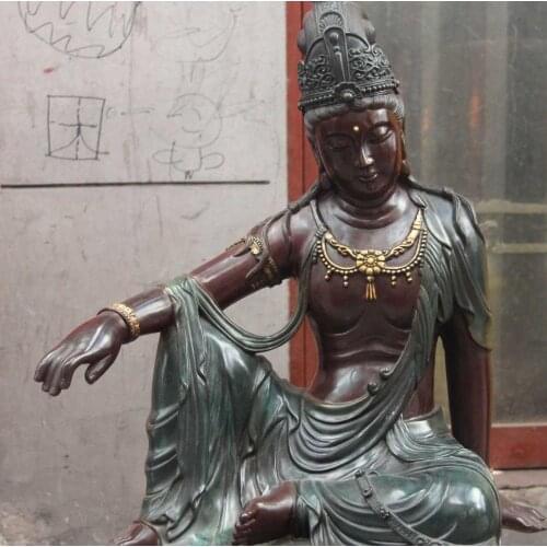 Free Shipping 55cm China Pure Bronze Copper Comfortable Guanyin Bodhisattva Avalokitesvara Kwan-Yin