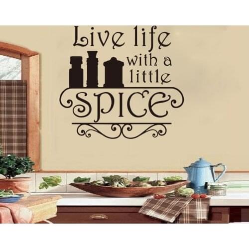 Large Live Life With A Little Spice Jar Wall Sticker Kitchen Cooker Family Love Wall Decal Reastaruant Living Room Vinyl Decor