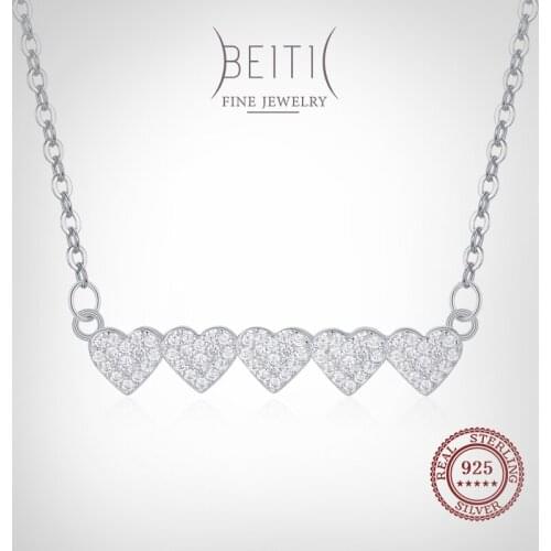 Beitil Elegant Heart to Heart Top Quality Real 925 Sterling Silver Pendant Necklace For Women Statement Jewelry Gift