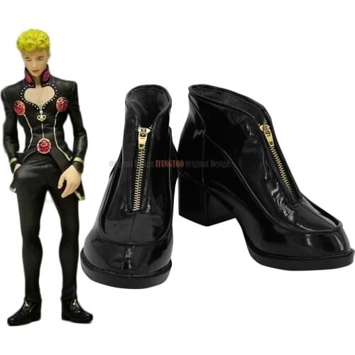 JOJO Giorno Shoes Cosplay JoJos Bizarre Adventure Giorno Giovanna Cosplay Boots Black Leather Shoes Custom Made