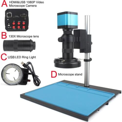 HDMI USB Digital Video Monocular Microscope Camera Continus Zoom 130X C-Mount Lens Soldering Mobile Phone Repair Tools