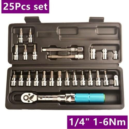 MXITA Bicycle torque wrench 25Pcs 1/4"DR 1-6Nm bike tools kit set tool bike repair spanner hand tool set