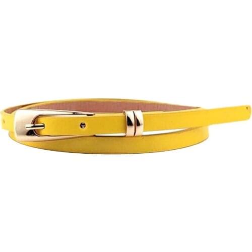 Women Skinny Waist Belt Thin Leather Waistband Strap-yellow