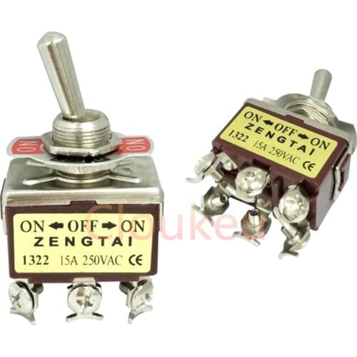 E-TEN1322 12MM Brown 6Pin/3File ON-OFF-ON Rocker switch Toggle Switch 15A250V