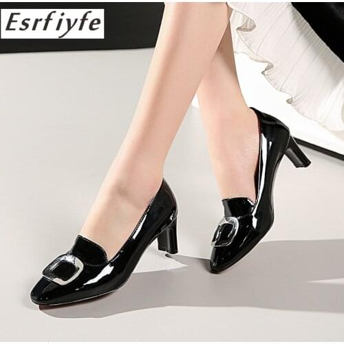 ESRFIYFE 2019 New Unusual High Heels Women Pumps Square Toe Footwear Soft Leather Fashion Ladies Shoes Spring Autumn Shoes Woman