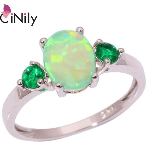 CiNily Created Green Fire Opal Green Zirconia Silver Plated Ring Wholesale Hot For Women Jewelry Ring Size 5-13 OJ1111