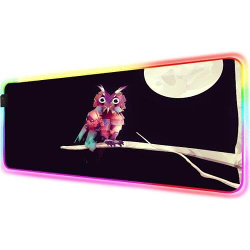 Owl RGB Mouse Pad Cute Black Gamer Accessories Large LED MousePad Gaming Desk Mat PC Desk Play Mat with Backlit pad mouse