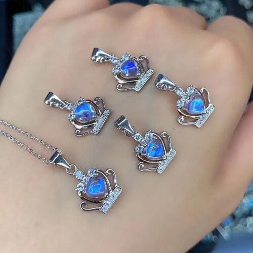 Hot Selling 925 Sterling Silver Natural Blue Moonstone Crown Pendant necklace/natural moonstone pendant