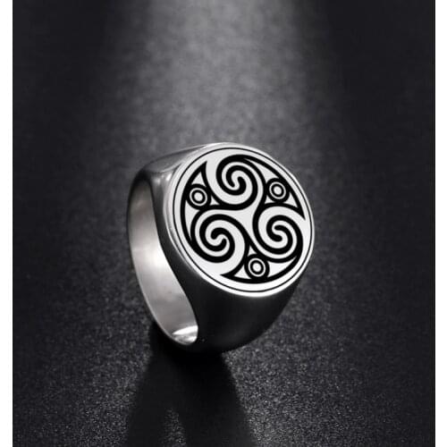 LIKGREAT Stainless Steel Rings for Men Triskele Triple Spiral Symbol Amulet Solomon Massive Signet Ring Punk Vintage New Gift