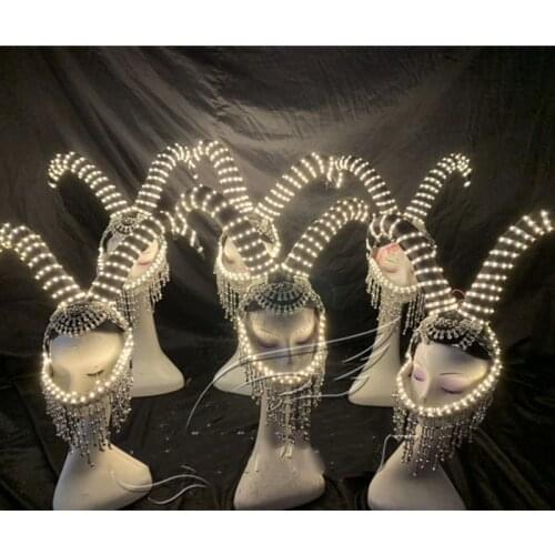 Male And Women Models Nightclub Bar Catwalk Show LED Luminous Horns Headdress Stage Performance Wear Female Singer Props DWY2895