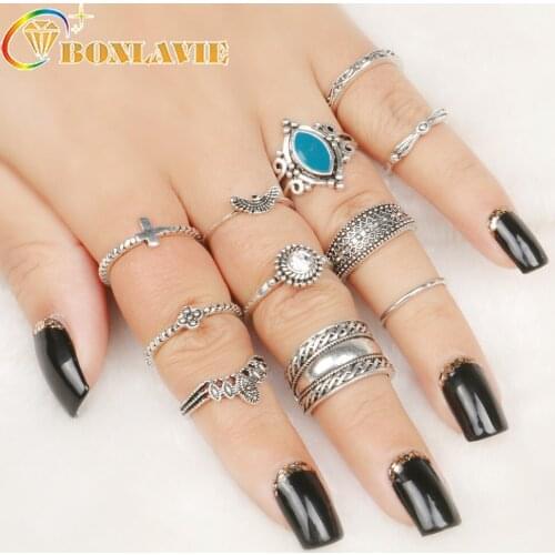 Fashion Rings for Women Silver Color Blue Stone Crystal Finger Midi Knuckle Fashion Ring Sets Jewelry Aneis Feminino