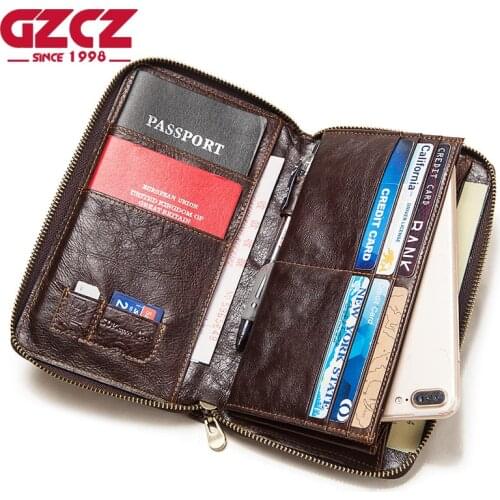 GZCZ Fashion Men Clutch Purse Genuine Leather Long Male Wallet Money Portomonee Handbag Zipper Walet Pocket Quality Designer