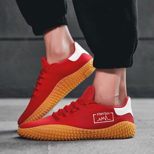 Mens Casual Comfortable Shoes Pure Color Flying Knitted Sports Mens Shoes Low-cut Sports Shock Absorption Mens Running Shoes