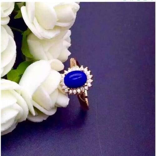 Natural Lapis ring Free shipping Natural real Lapis 925 sterling silver Ring Per jewelry 6*8mm