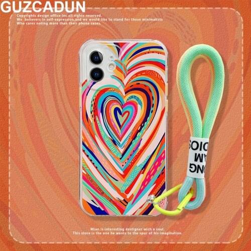 New Strap Color Love Heart Pattern Phone Cases for Iphone 12 11 Pro Max 7 8 Plus Xr Xs Max X 12 Mini Cover Soft TPU Silicon Case