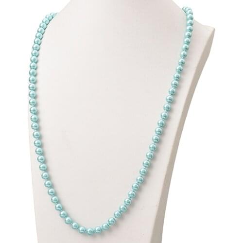 Wholesale Round Blue Pearl Chain 8mm For DIY Shell Pearl Imitation NECKLACE 36inch For Ladies Women Female Party Gifts Jewel H87