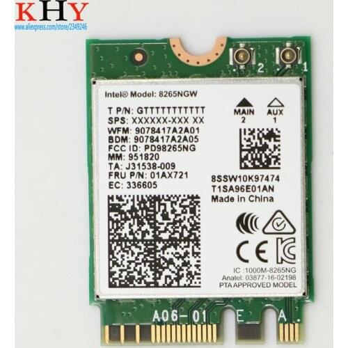 Original 8265NGW 2*2ac+BT4.2 867M ThinkPad X270, Yoga 370, ThinkPad 13 2nd Gen, X1 Yoga 2nd Gen(20JD 20JE 20JF 20JG) FRU 01AX721