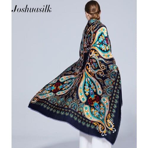 Joshuasilk Autumn Winter women scarf Cotton Blends square neckerchief Cashew flower cluster