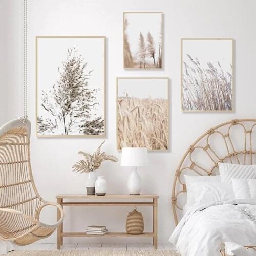 Autumn Landscape Poster Rustic Reed Plant Canvas Painting Prints Modern Minimalist Art Wall Pictures for Living Room Home Decor