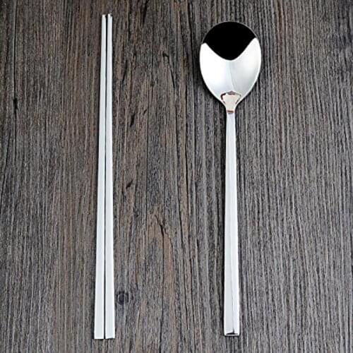 Chinese Style Flat Metal Chopsticks Non-slip Stainless Sticks Spoon Reusable Set Steel With Food Chopsticks