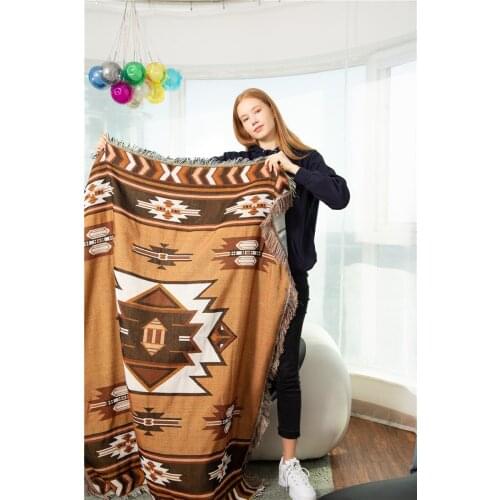 Retro Casual Blanket (With Tassels) for Babies Winter Indian Ethnic Style Geometric Sofa Mat Room Bay Window Decor Wall Hanging