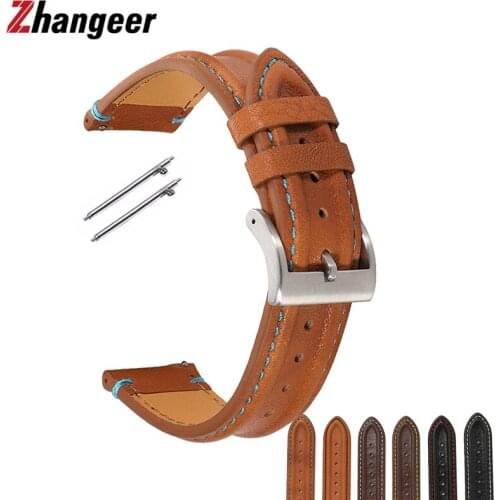 Calfskin Leather Watchband For Huawei gt2 /Samsung S3/Active 2 Smart watch band Galaxy watch 46mm 42mm Quick Release Straps Belt