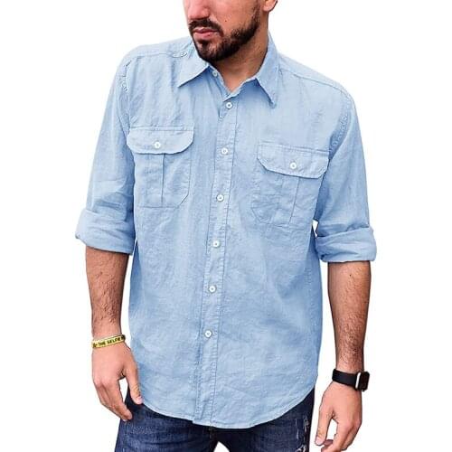 Autumn Fashion Men Cotton Long Sleeve Solid Loose Shirts Buttons Turn-down Collar Shirt Men Cardigan Tops New Casual Streetwear