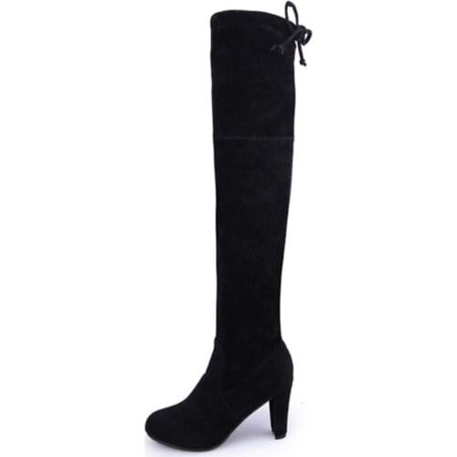 Women Large Size Boots Women Boots Non-Slip Wear-Resistant Over-The-Knee Stretch Boots Matte Leather Thick Heel Women 34-43