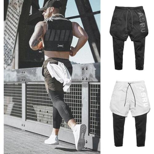 Sports Pants Men 2 in 1 Leggings Shorts Running Training Pants Gym Workout Ankle-Length Trousers Joggers Fitness Quick Dry Pants