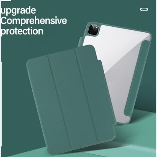 Luxury Leather Folding Stand Smart Tablet Case For iPad Pro 12.9 inch 2020 Ultra-thin Transparent Silicone Back Cover Coque