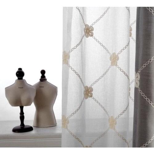 Korean Style Flower Embroidered Voile Curtains for Living Room Tulle Sheer Window Curtain Cortinas rideau pour salon Custom Made