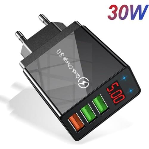 Quick charge 3.0 USB Charger for iPhone 11 7 Xiaomi Samsung Huawei 5V 3A Digital Display Fast Charging Wall Phone Charger