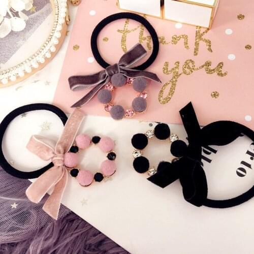 Elegance Pleuche Crystal Pearl Elastic Hair Band Hair Rope Women Girls Fashion Bow Headwear Headbands Hair Accessories wholesale