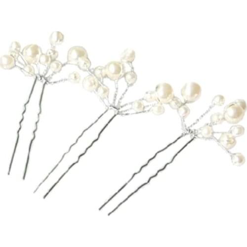 Women Bridal Wedding Hair Stick Imitation Pearl Cherry Beaded Floral Hairpin Metal Alloy Decorative U Side Comb Pin Barrettes