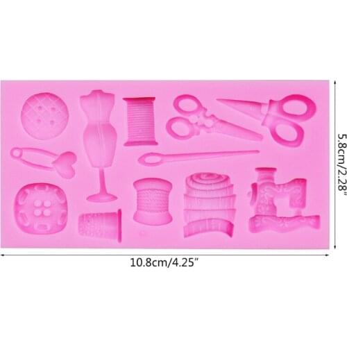 P15D 1 Piece 3D Sewing Tools Cake Mould Silicone Button Scissors Shape Fondant Chocolate Moulds DIY Sugar Dessert Decorations