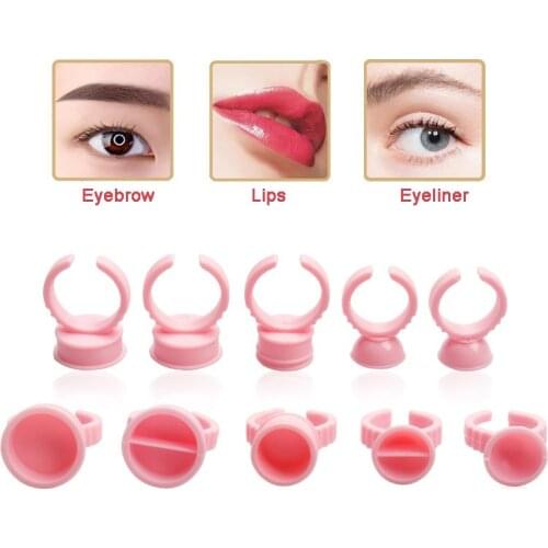 100Pcs Disposable Pink Ring Cup Microblading Tattoo Pigment Holder Small Medium Large Ink Container Permanent Makeup Accessories