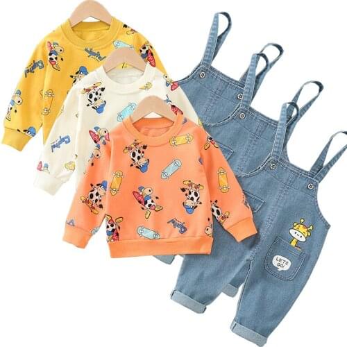 2 Pieces/set Autumn Baby Clothes Set Childrens Clothing Kids Cartoon Long Sleeve Tops Overalls Boys Outfits Set Conjunto Bebe