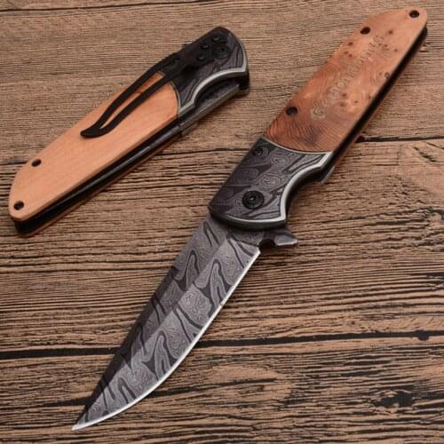 8.3'' Damascus Hunting Knife Survival Tactical Folding Blade Knife Titanium Military Survival Camping Pocket Knife Outdoor Knife