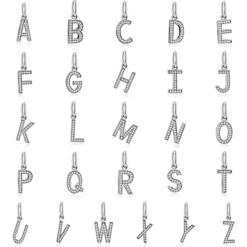 Authentic S925 Letter Beads fit Lady Bracelet Bangle Crystal A-Z Alphabet Pendant Dangle Charms DIY Jewelry