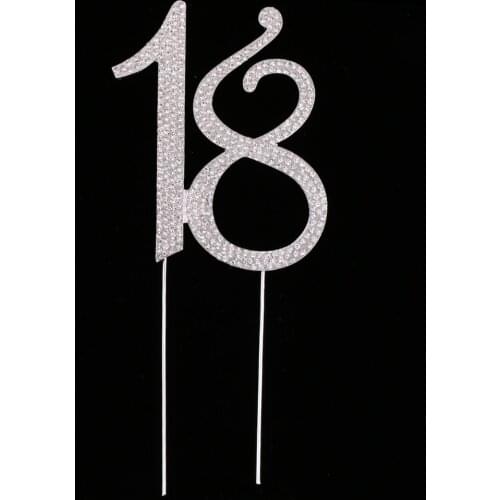 Brilliant Rhinestone Number 18 Cake Topper Alloy Anniversary Birthday Party Decoration